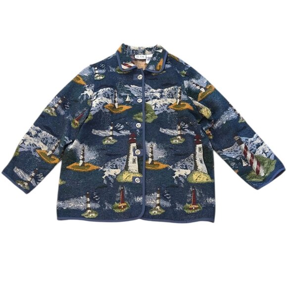 Vintage Blair Womens Woven Tapestry Lighthouse Print Button-Up Jacket Size XL - Picture 3 of 9